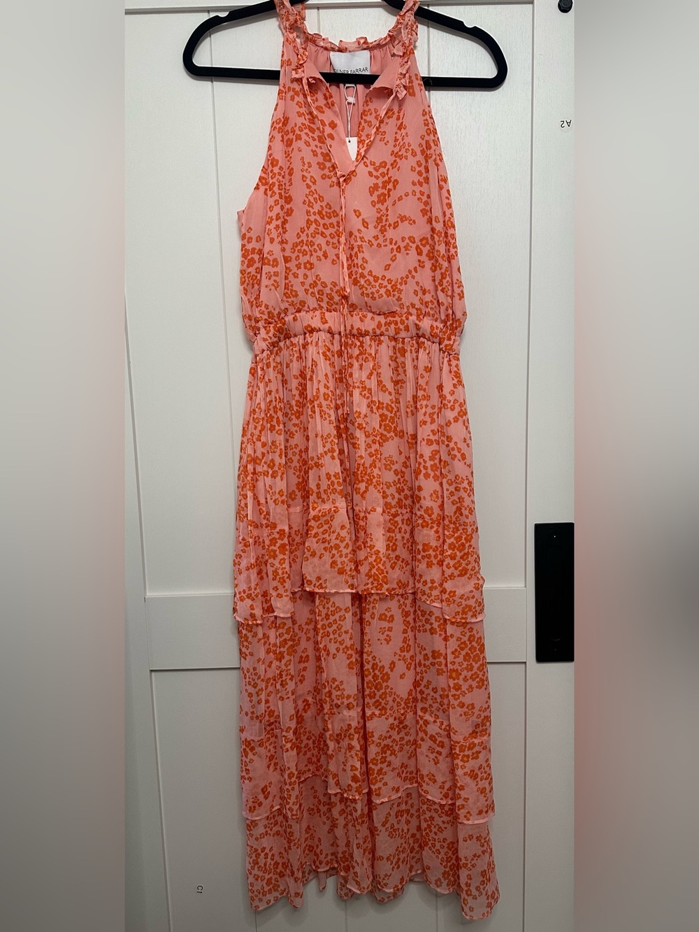 Peach Floral Halter Tiered Maxi Dress